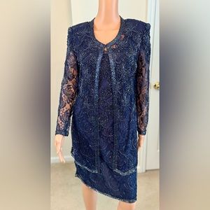 Vintage Lawrence Kozar lace beaded embellished dress and matching jacket Medium